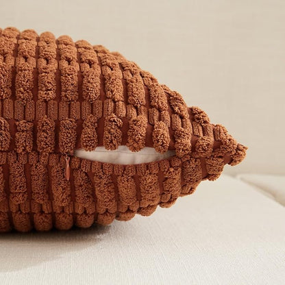 Fancy Homi Rust Decorative Throw Pillow Covers 16x16 Inch for Living Room Couch Bed Sofa, Soft Striped Corduroy Square Cushion Case 40x40 cm, Terracotta Rustic Farmhouse Boho Home Decor