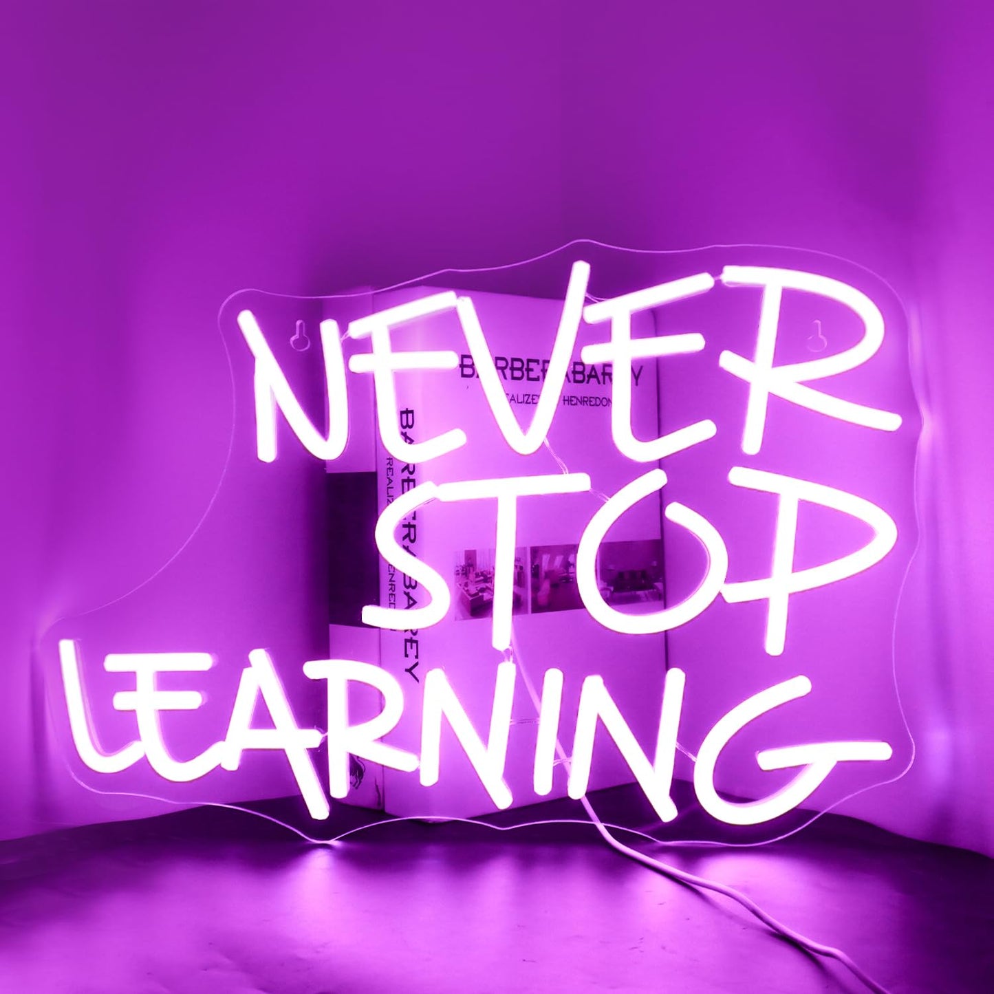Looklight Never Stop Learning Neon Sign,Purple LED Wall Neon Light,Letters Neon Light Sign for Wall Decor,USB Light Up Signs for Home Offices,Study Rooms,Classrooms,Libraries,Creative Workspaces