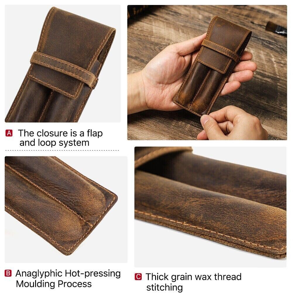 Genuine Leather 2 Slots Pen Holder Case Luxury Fountain Pen Sleeve Organizer Bag