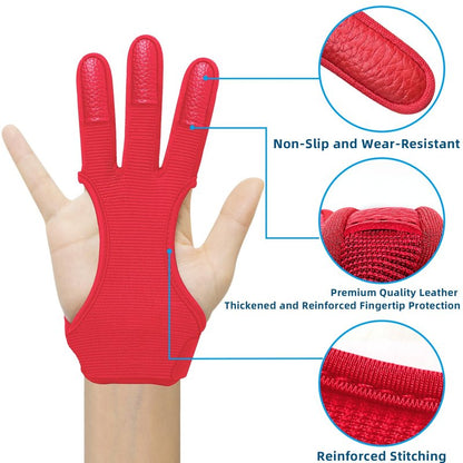 Seektop Archery Gloves Shooting Hunting Leather Three Finger Protector for Youth Adult Beginner (Red, S)