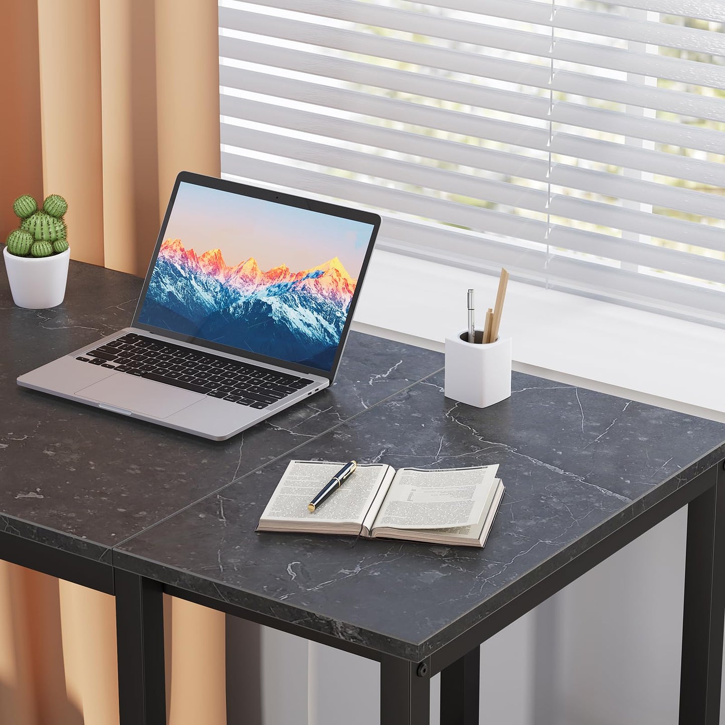 SINPAID Computer Desk 40 inches with 2-Tier Shelves Sturdy Home Office Desks with Large Storage Space Modern Gaming Desk Study Writing Laptop Table, Black Marble