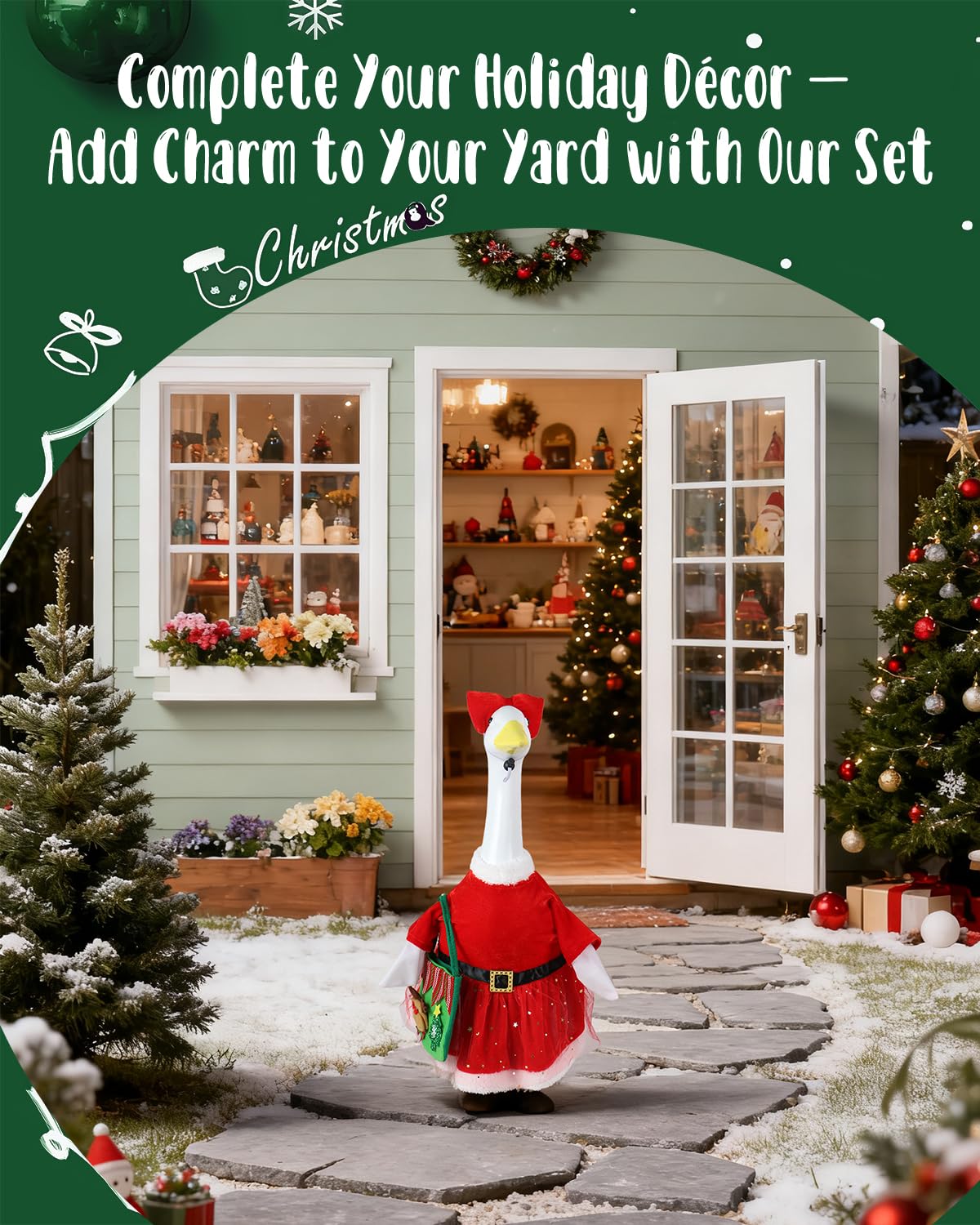 LOYPARNER Christmas Porch Goose Outfits Clothes Veil Dress for 23 Inch High Cement or Plastic Geese Lawn Porch Goose Clothes Costume