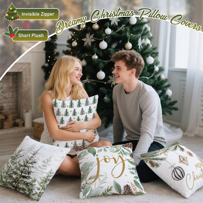 Artmag Merry Christmas Tree Pillow Covers Decorations, 22x22 Inch Set of 4 Xmas Balls Joy Cushion Case for Holiday Winter Coach Sofa Living Room Decor