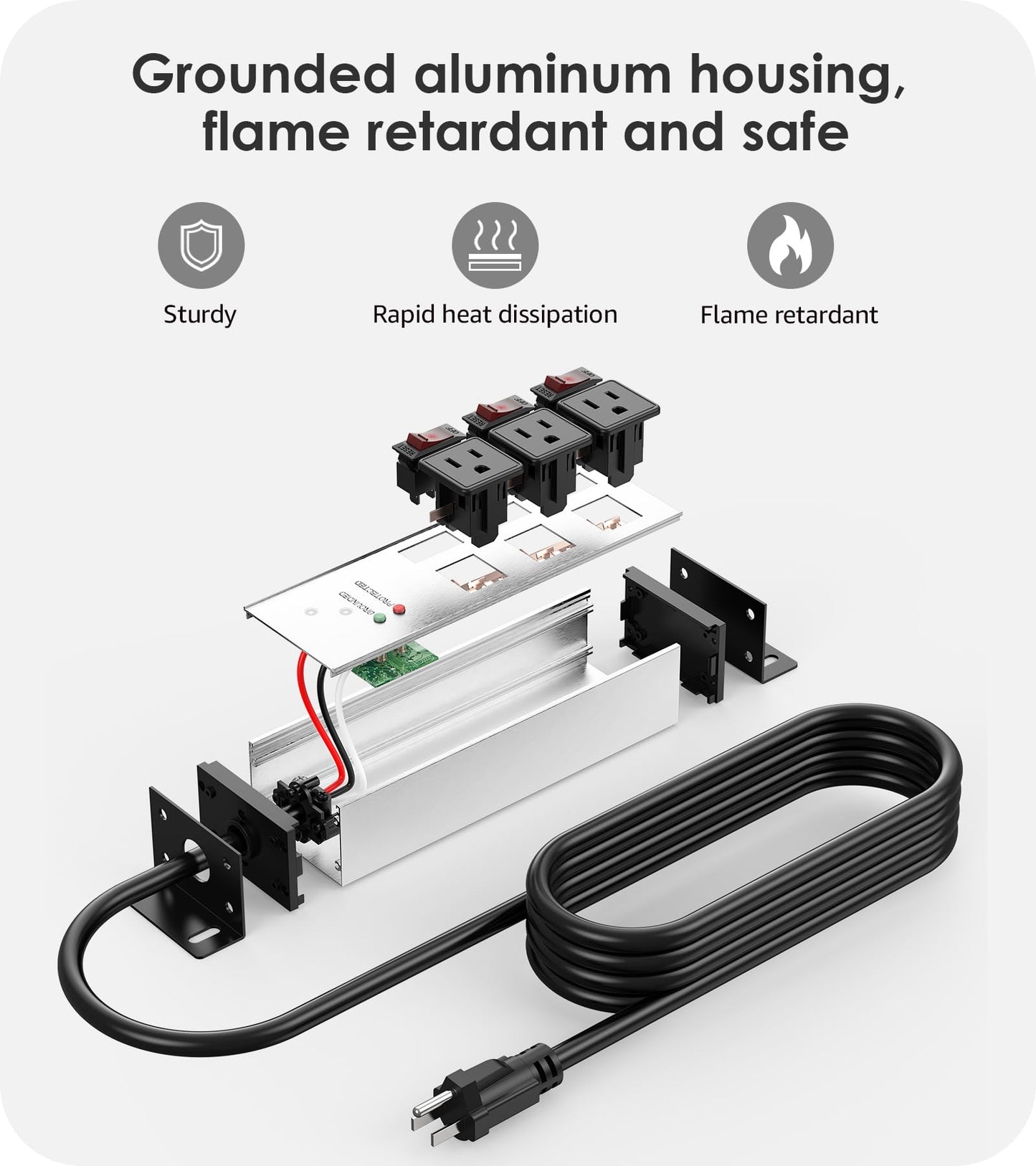 CCCEI 3 Outlet Heavy Duty Surge Protector Power Strip 20 Amp Individual Switches. 12 Gauge Extension Cord, Overload, Ground Protection. Garage Wall Mount Electric Extender, 6FT, Silver.