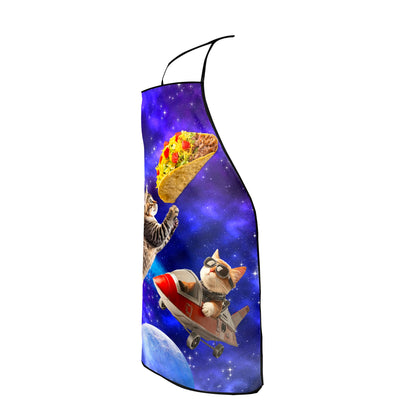 Cute Cat Apron Purple Galaxy Kitten Bib Aprons for Kids Funny Universe Kitty Print Apron for Cooking Kitchen Gardening BBQ and Space Cat Taco Themed Party Gifts