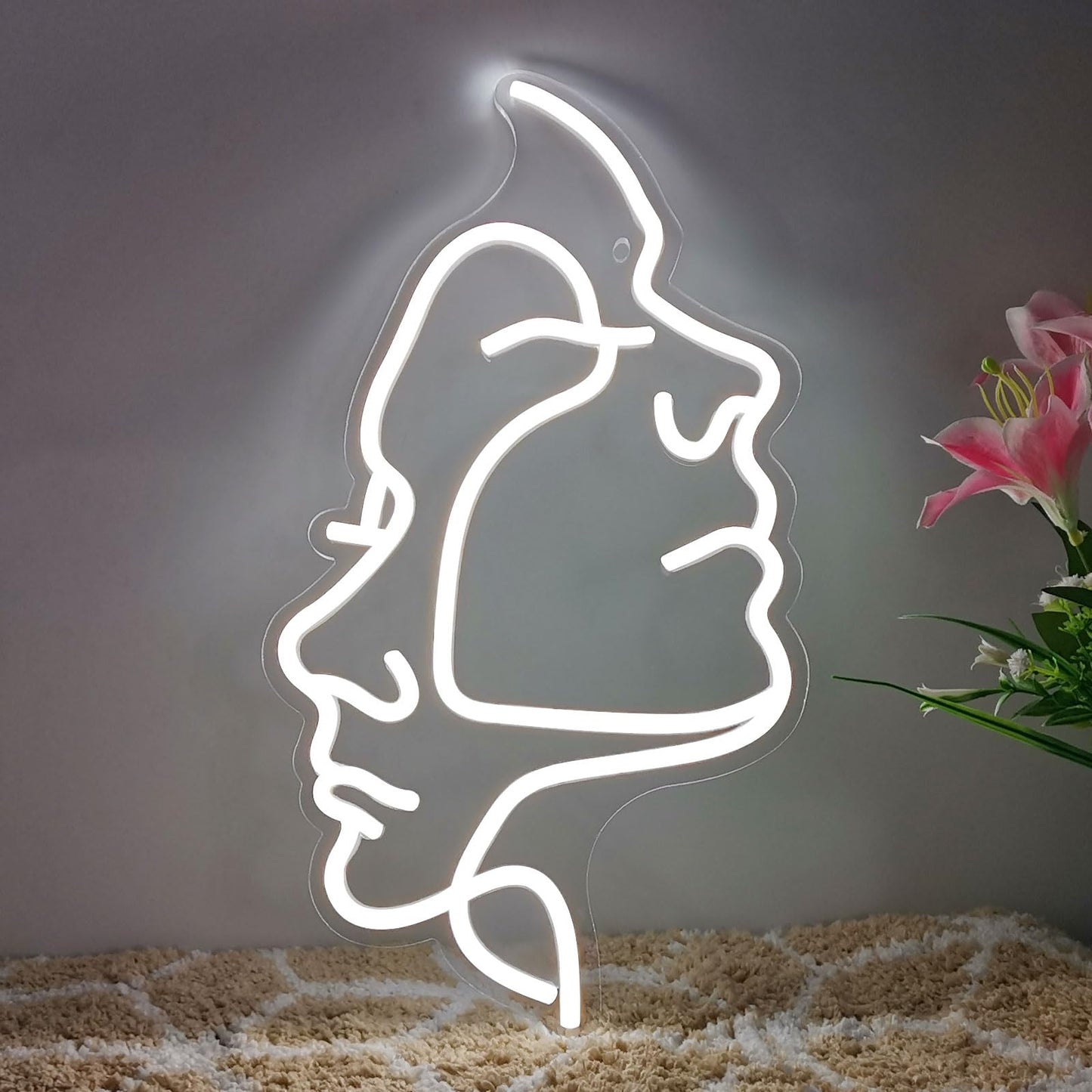 Neon Signs Face LED Neon Lights Ins Style Art Wall Decorative Lights Minimalist Lines Neon Lights for Christmas Room Wall Girls Bedroom Living Room Birthday Party Bar Decor
