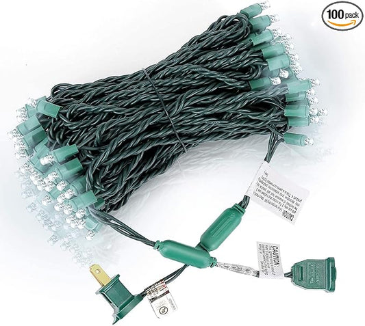 100 Counts Cool White LED Christmas Lights – 50ft 5mm White Christmas Lights Outdoor Commercial Grade Waterproof, Indoor Christmas Tree Decorations, Green Wire Mini String Lights, UL, IP:65