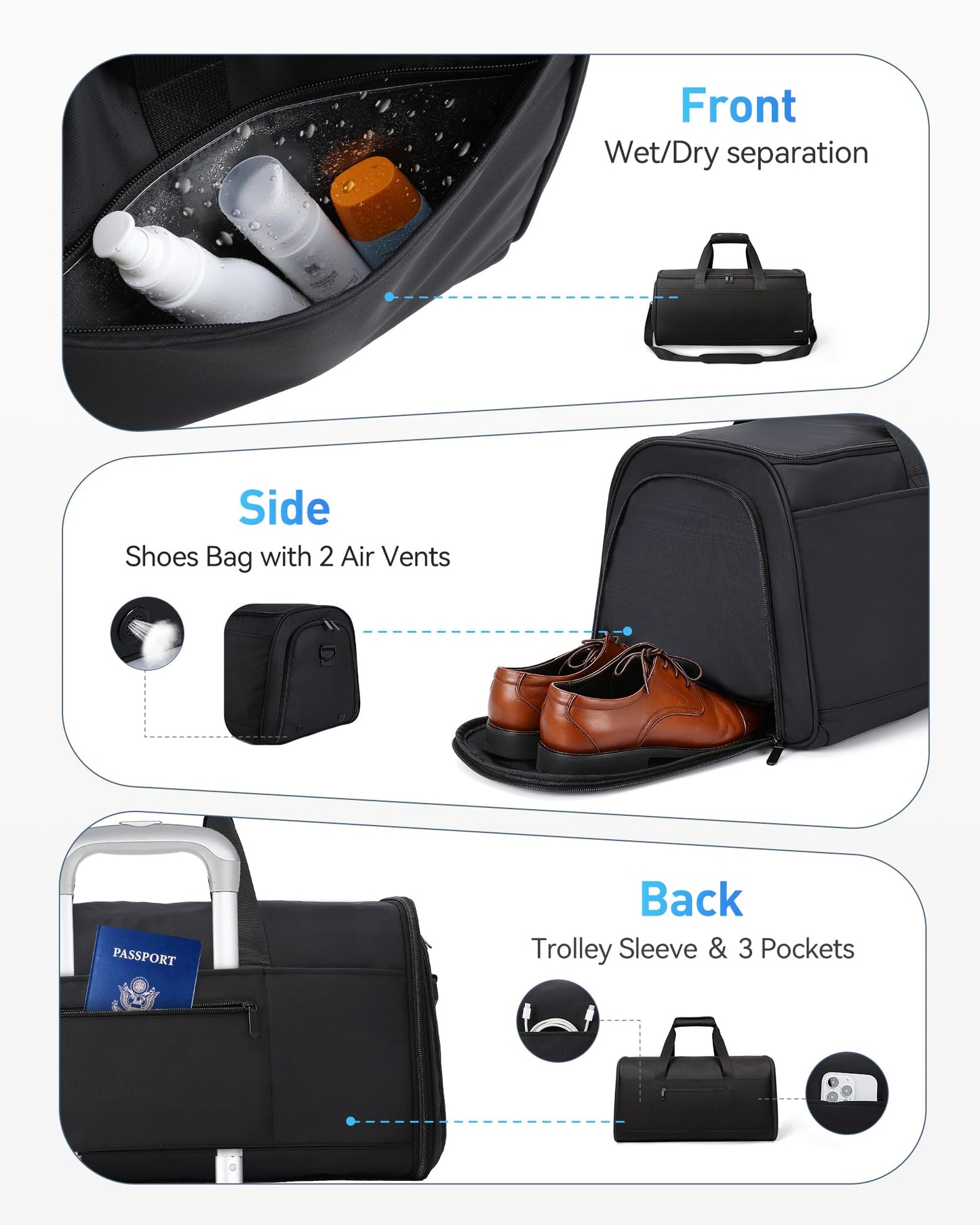 Convertible Travel Garment Bag, Carry on Garment Duffel Bag, 2 in 1 Hanging Dress Suitcase Suit Travel Bags for Business Trips with Shoe Compartment & Multiple Pockets, AGPTEK (Black)