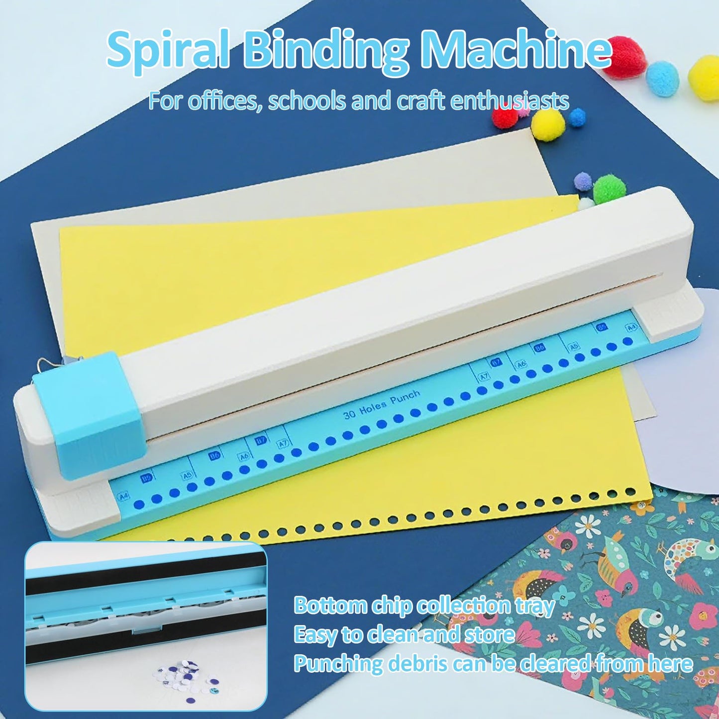 30 Hole Paper Punch, Portable Loose Leaf Paper Punch for Discbound Notebooks and Journaling Supplies, Adjustable 5 Sheets Capacity Hole Puncher for A4/B5/A5/B6/A6/B7/A7 Paper