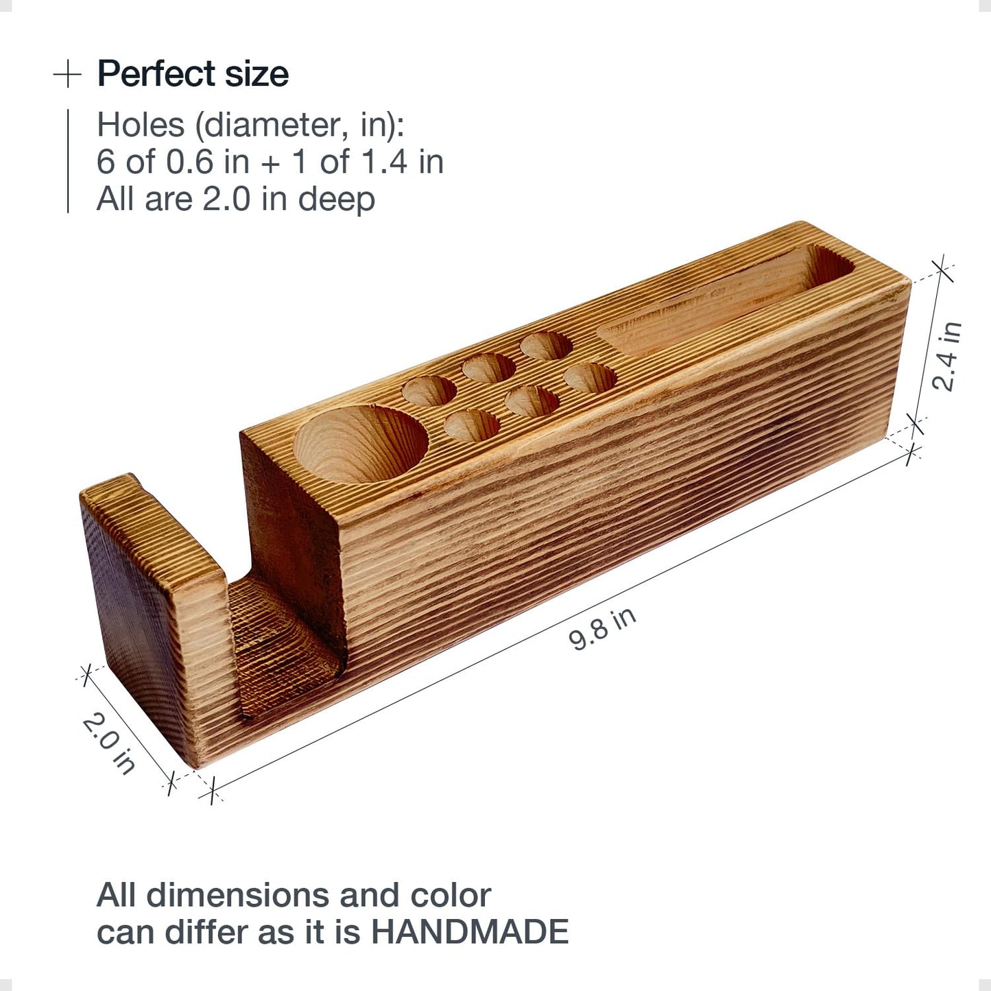 Hoffengwell Wooden Desk Organizer with Phone Holder – Stylish & Functional Book, Pen and Cell Phone Charging Stand - Solid Wood Desk Top Organizer