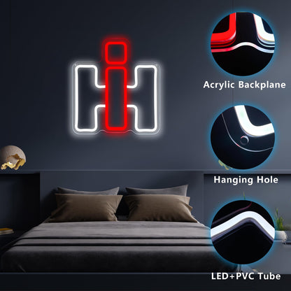 International Harvester Neon Signs for Wall Decor Dimmable IH Tractor Vehicle Neon Light Farm Repair Shop Basement Signs USB Powered for Farm Bedroom Man Cave Bar Birthday Gifts