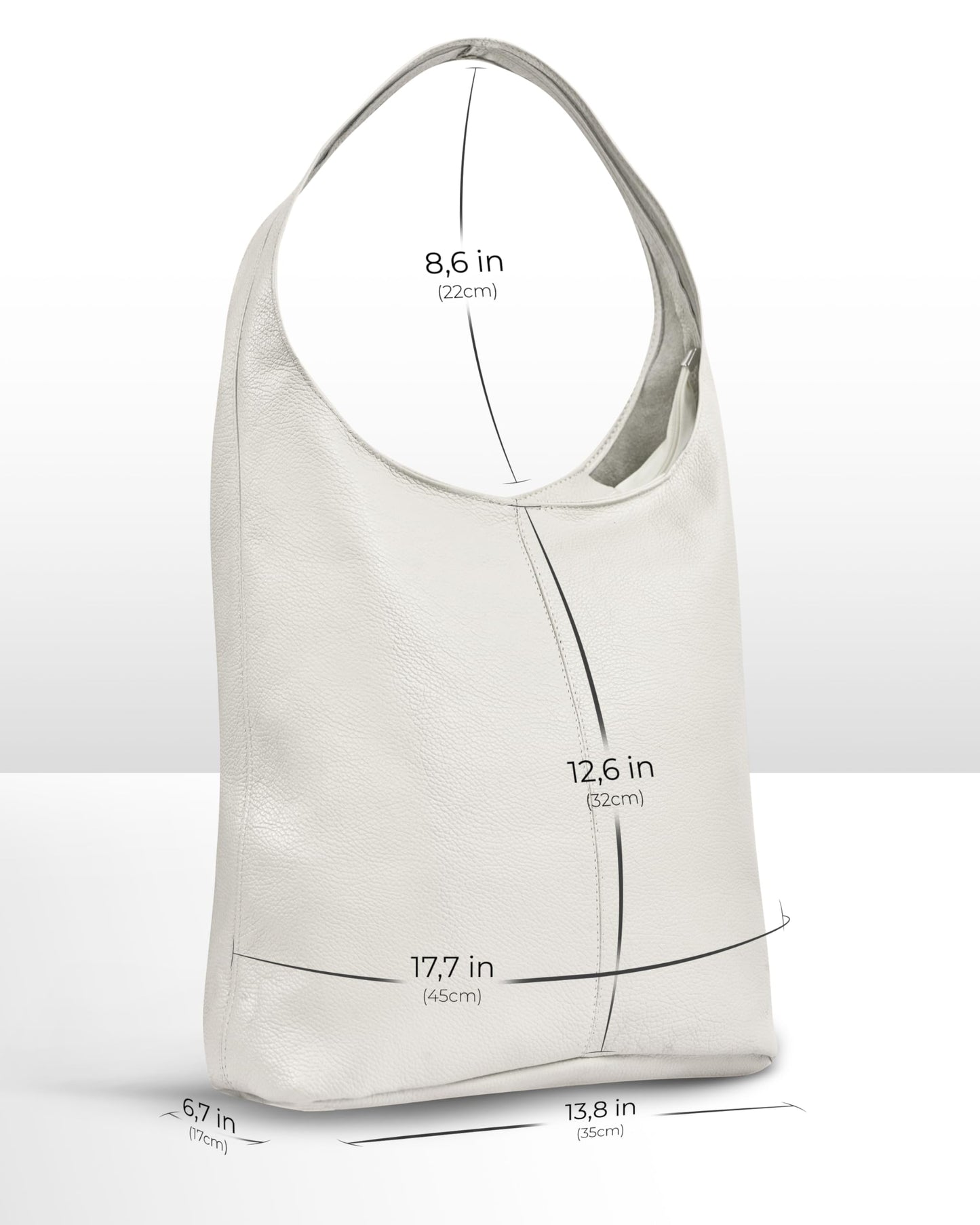 Italian Genuine Leather Hobo Bag for Women with Zipper | Large Soft Slouchy Shoulder Handbag Tote Bucket Purse Pocketbook (Beige)