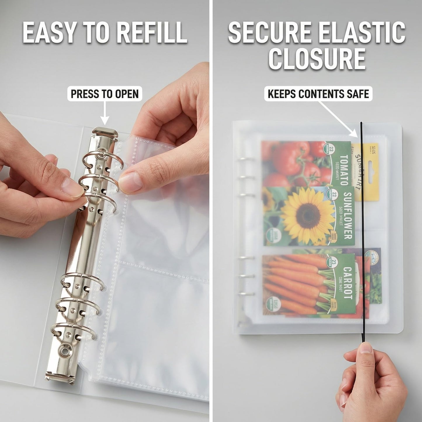 Jovialix Seed Organizer Binder with Side Loading Sleeves, Clear Storage Book Holder and Plant Packet Keeper for Saving Your Garden Catalog, 180 Pockets, 3.8 x 5 Inches