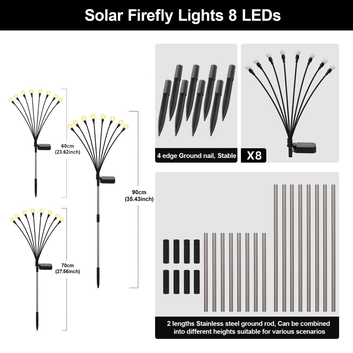 Petriveil Solar Firefly Lights Warm White, 8 Modes 800mAh Swaying Firefly Yard Lights Solar Powered Outdoor Waterproof for Outside Yard Patio Lawn Pathway Walkway Stake Christmas Garden Decor (8 Pack)