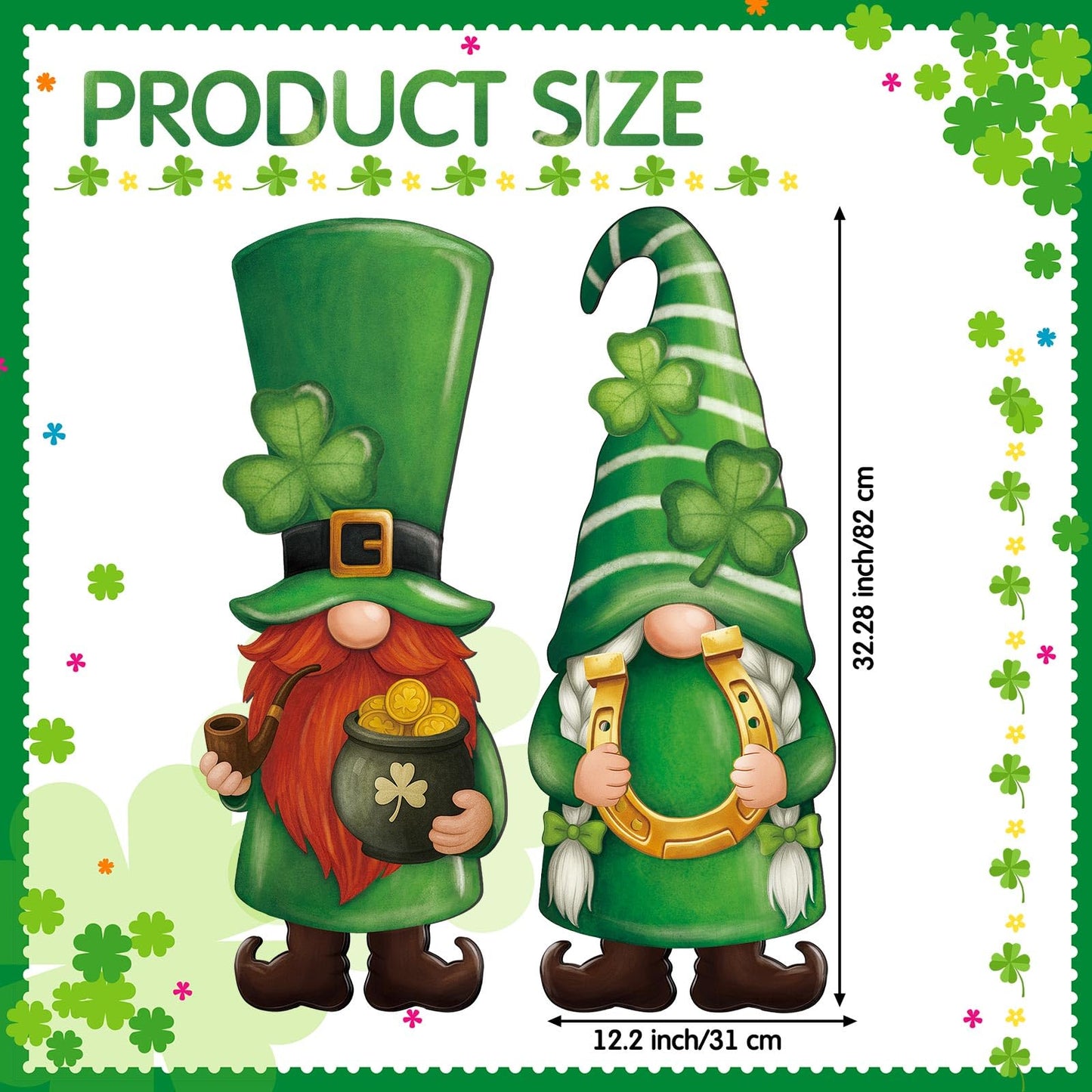 Thyle 2 Pcs Wooden St. Patrick's Day Gnomes Sign 32.3 x 12.2 Inch Irish Hanging Gnomes Front Door Decor Shamrock Lucky Green Hanger for Outdoor Indoor Front Porch Home Wall Supplies