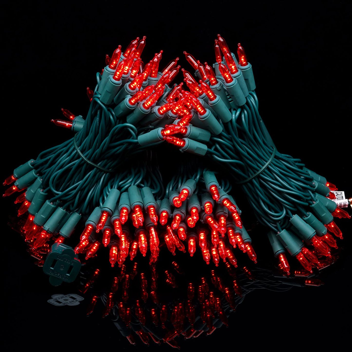 YULETIME 200 Red LED Christmas Lights, 66 ft Green Wire UL String Light
