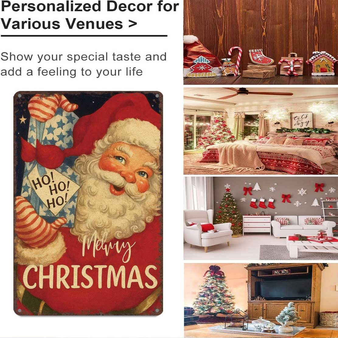 Retro Vintage Christmas Metal Sign 8X12inch-Classic Holiday Motif Tin Wall Art for Collectors
