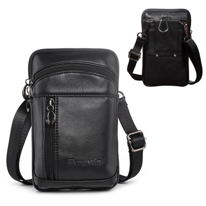 Hengwin Genuine Leather Cell Phone Pouch for Belt, Small Crossbody Purse Shoulder Bag for Men, Phone Holster Case with Belt Clip Fits for iPhone 16 Pro Max 15 Pro Max Samsung Galaxy S25 Ultra (Black)