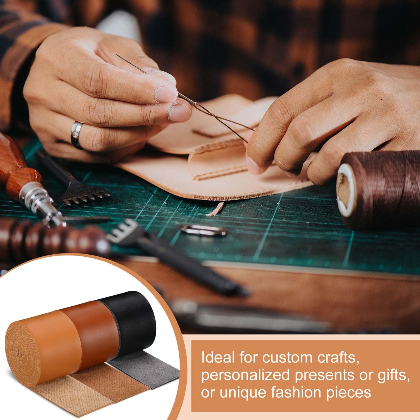 SilTriangle 3 Rolls Leather Straps for Crafts Single Sided Faux Leather Strips 2 mm Thickness 78.7 Inches Long for DIY Art Craft Projects Belt Tooling(2 Inch,3 Color)