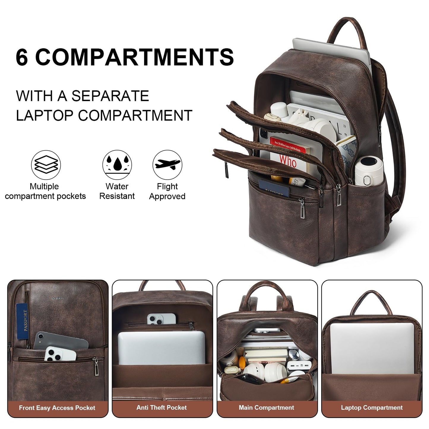 Shrrie Leather 17 inch Laptop Backpack for Women, Large Travel Backpack Purse for Casual Daypack College Work Bag