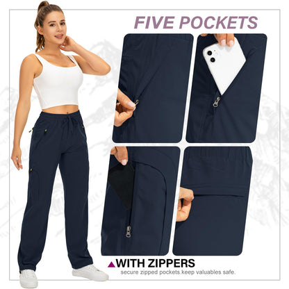 Womens Hiking Pants Quick Dry UPF 50 Lightweight Travel Golf Cargo Safari Pants Zipper Pockets,6608,Blue,Petite XL