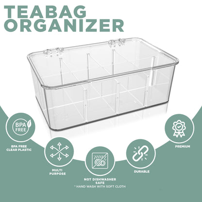 Utopia Home - Tea Bag Organizer With Lids, Clear Pantry Storage Box - (3 Pack) Stackable Partition Organizers or Holder With Lids For Drawers, Countertops, Fridge, Kitchen, Snack & Spice Organization