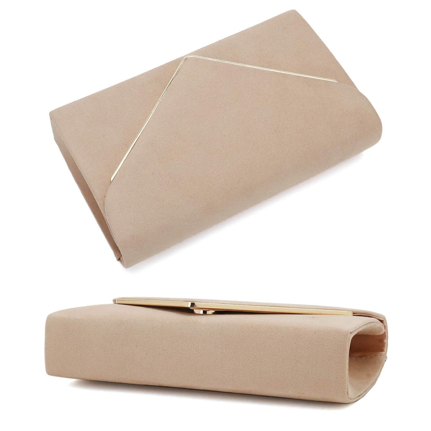 CHARMING TAILOR Faux Suede Clutch Bag Elegant Woman Evening Purse for Wedding/Prom/Black-tie Events (Nude)