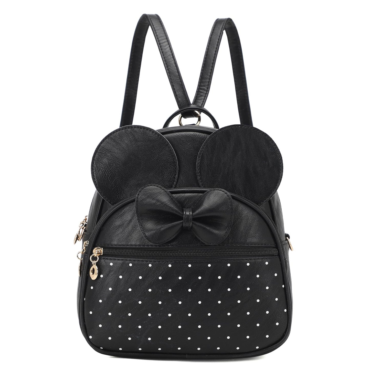 KL928 Girls Mini Backpack Bowknot Polka Dot Cute Daypacks Convertible Shoulder Bag Purse for Women (Black)