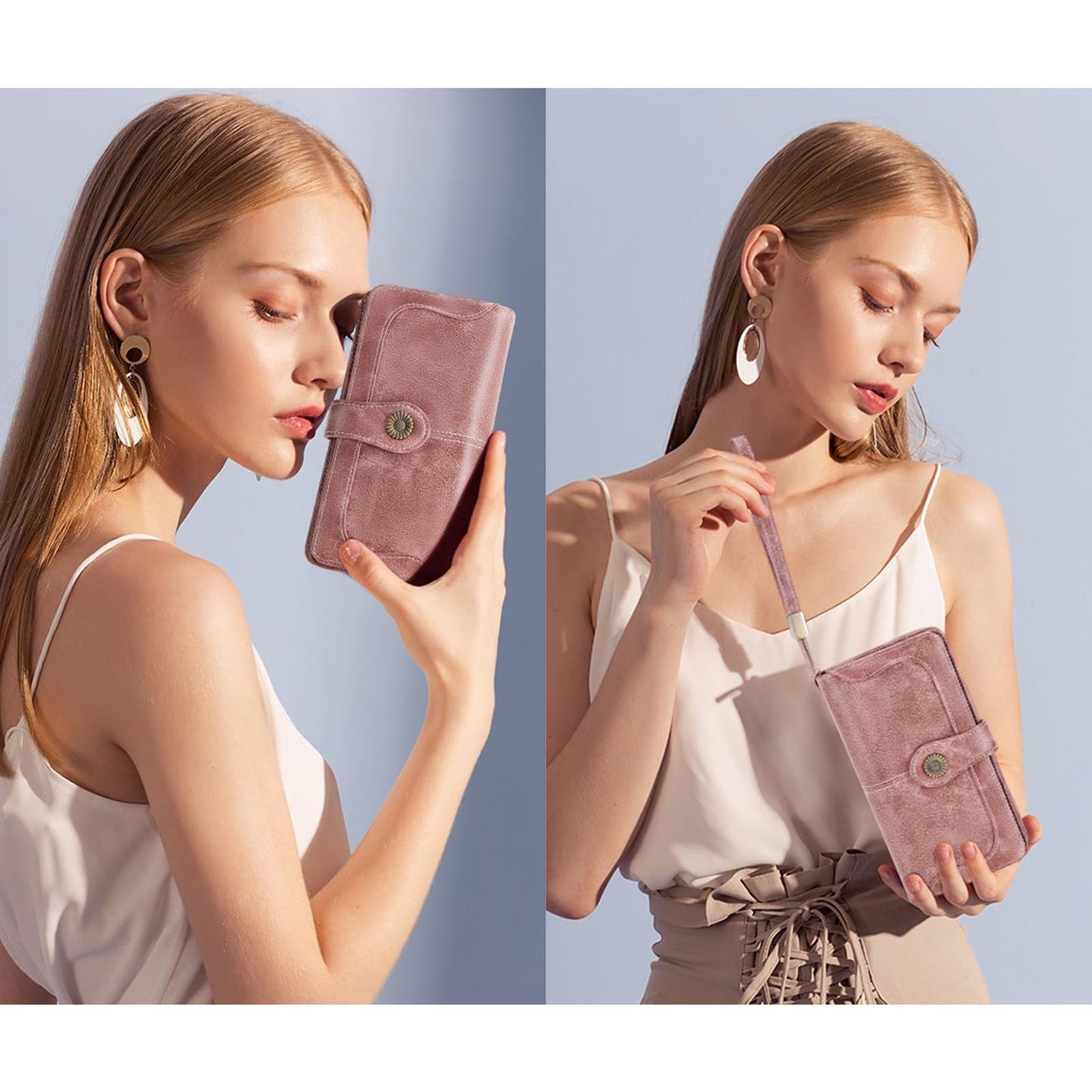 FALAN MULE Women's Wallet Leather RFID Blocking Large Capacity Trifold Ladies Wallet Wristlet Clutch Card Holder