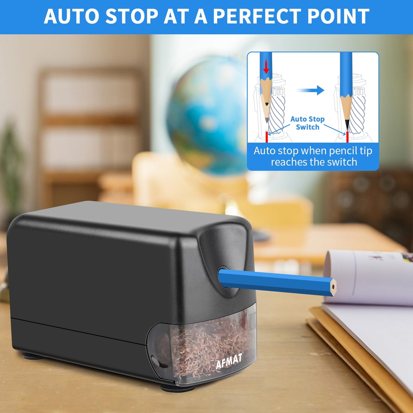 AFMAT Heavy Duty Electric Pencil Sharpener, Classroom Pencil Sharpeners for 6-11mm No.2/Colored Pencils, Auto Stop, Sharp Point, Save Pencils, Teachers Must Haves PSX3