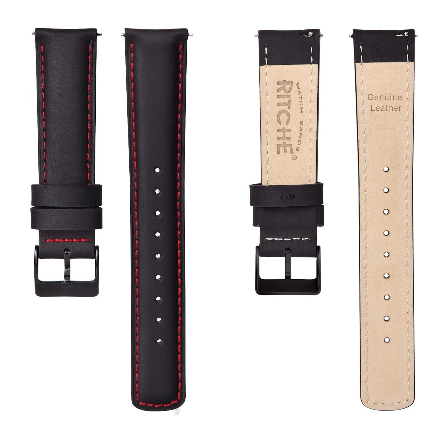 Ritche 21mm Leather Watch Band Compatible with Timex Expedition Fossil Seiko Leather Watch Bands for Men Women Black Watch Strap Orange Stitching, White Elephant Gifts, Stocking Stuffers for Men, Father's Day gifts