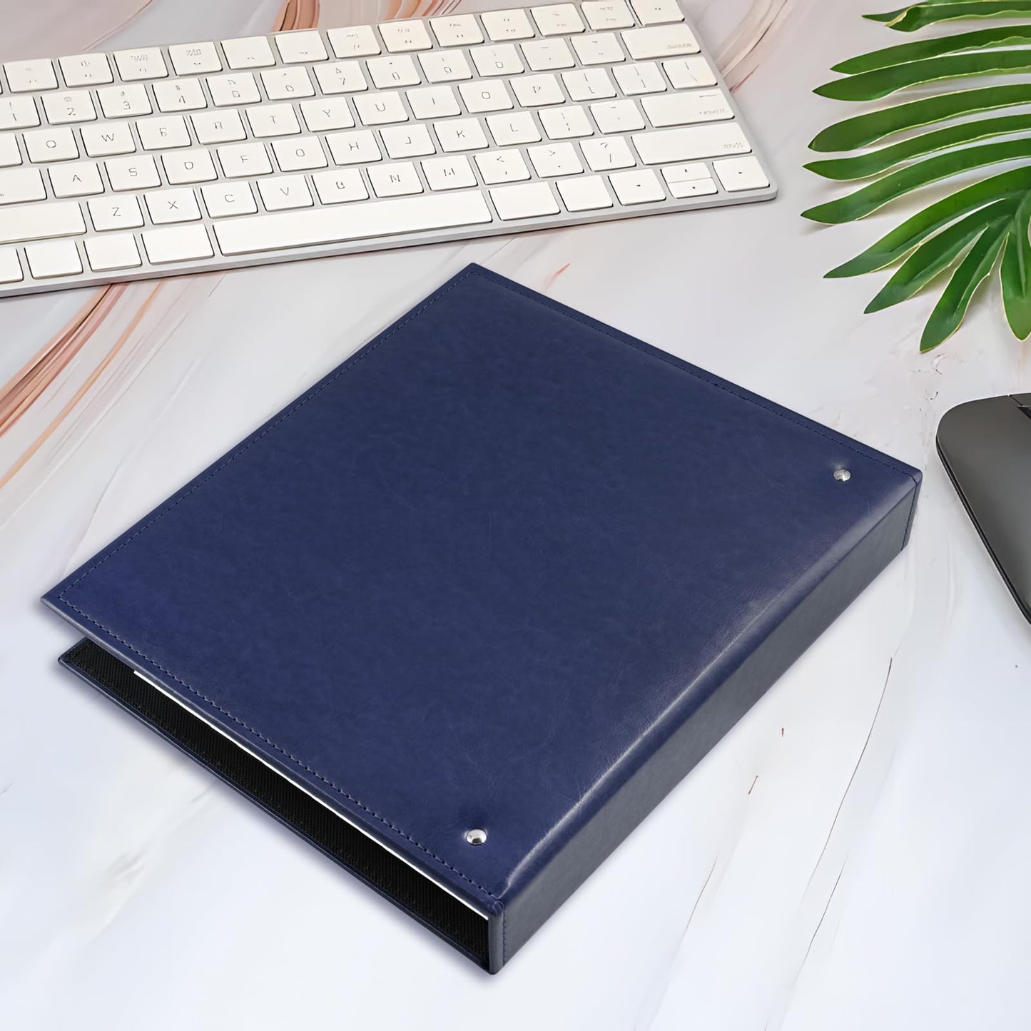 BYSTER A4 Business Card Book, PU Leather Organizer with 30 Pack Sleeves (600 Pockets), Business Card Binder for Credit Cards, Membership Cards, and More - Blue