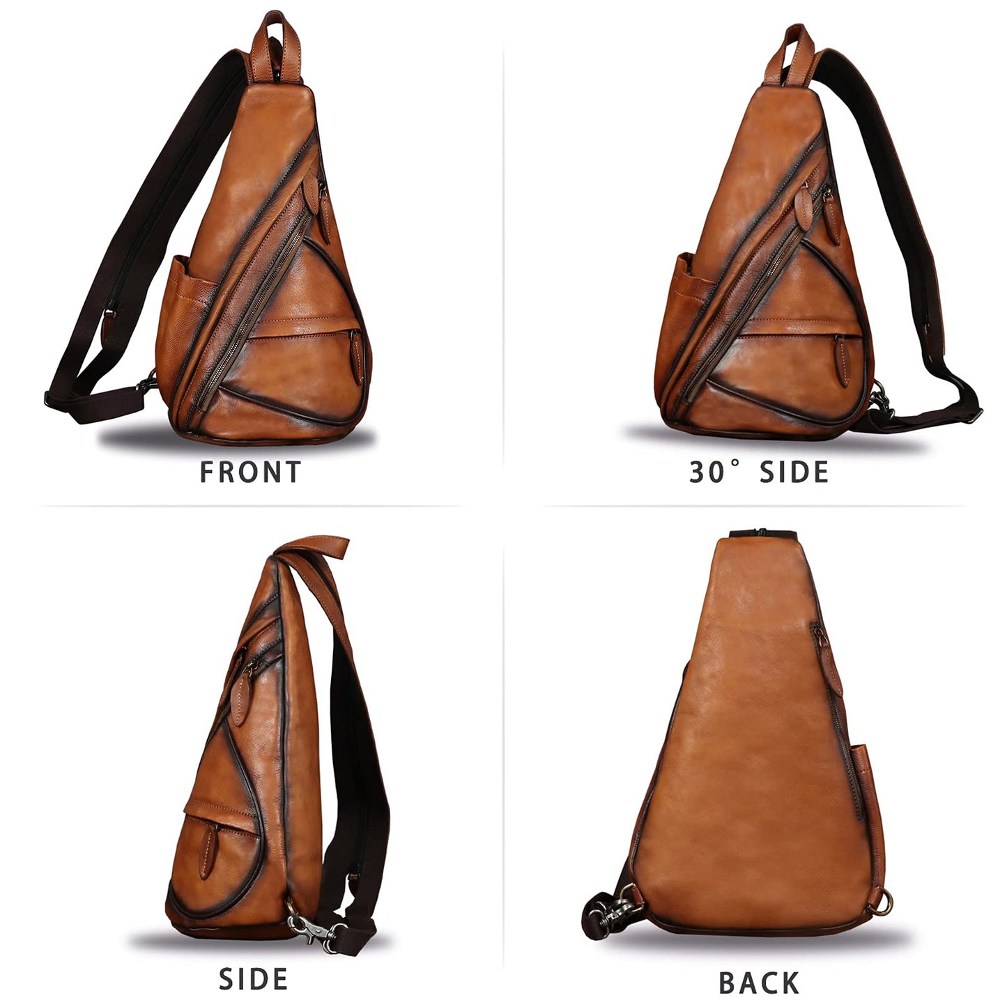 Genuine Leather Sling Bag for Men and Women Vintage Sling Backpack Shoulder Crossbody Bag Chest Bag for Ipad (Brown)