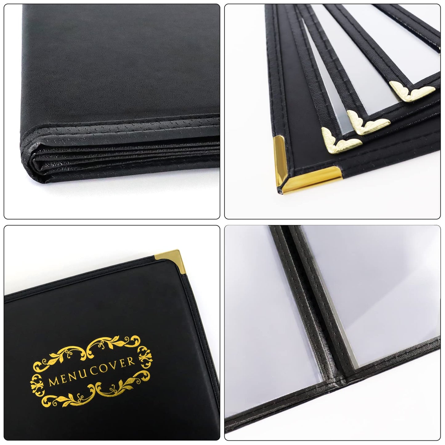 Menu-Covers 8.5 X 11 inch Restaurant - 2 Pack Menu Holder 4 Page 8 View Premium Faux Leather Transparent Black for Bar Cafe Book Folder