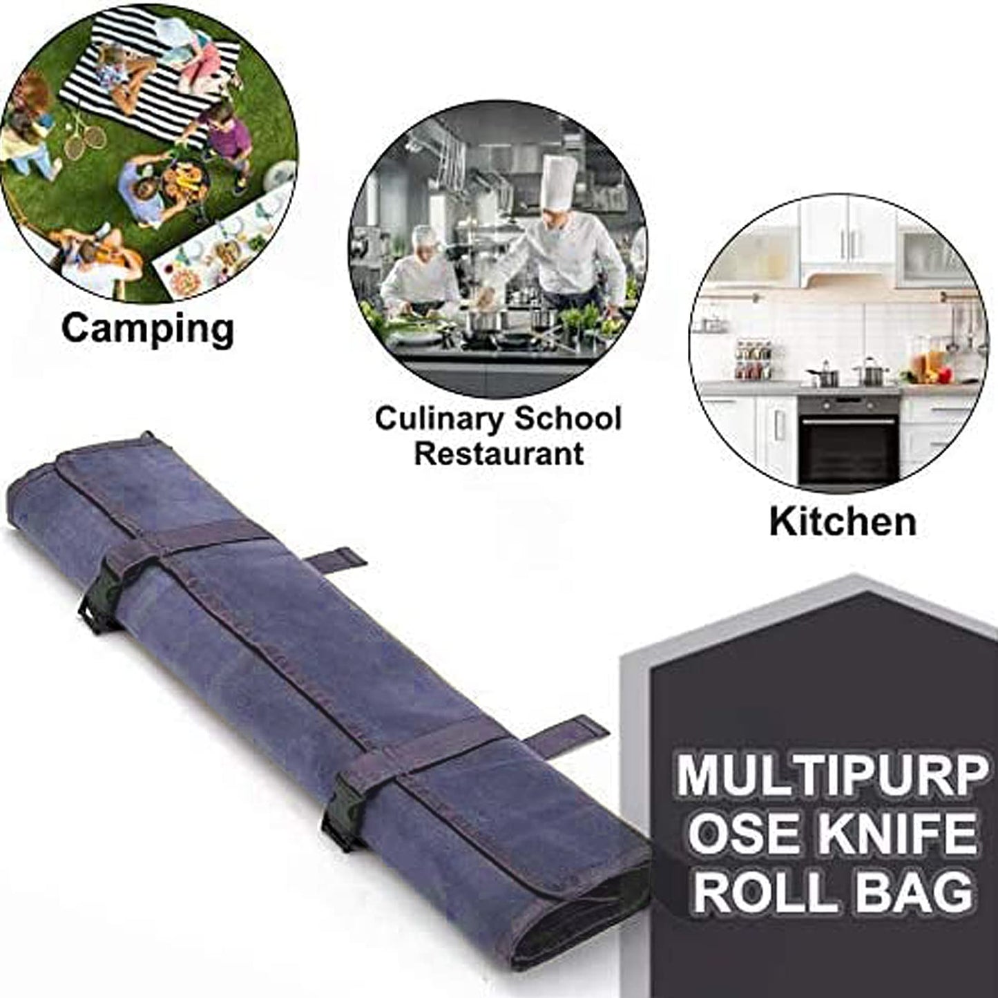 Chef’s Knife Roll Bag,Waxed Canvas Knife Cultery Carrier,Portable Chef Knife Cases,Knife Pouch Holders With 10 Slots Plus 1 Zipper Pockets Can Hold Home Kitchen Knife Tools Up To 18.8”