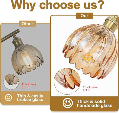 Vintage Bathroom Light Fixtures,2-Light Hardwired Vanity Lights Over Mirror,Gold Wall Sconces with Amber Tulip Glass Shade for Bathroom Living Room,E26 Socket(Bulbs Not Included)