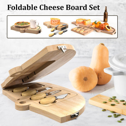 Haigoo Foldable Bamboo Charcuterie Board Set - Unique Cheese Cutting Board Gift Set for Mom, Dad, Couple or House Warming