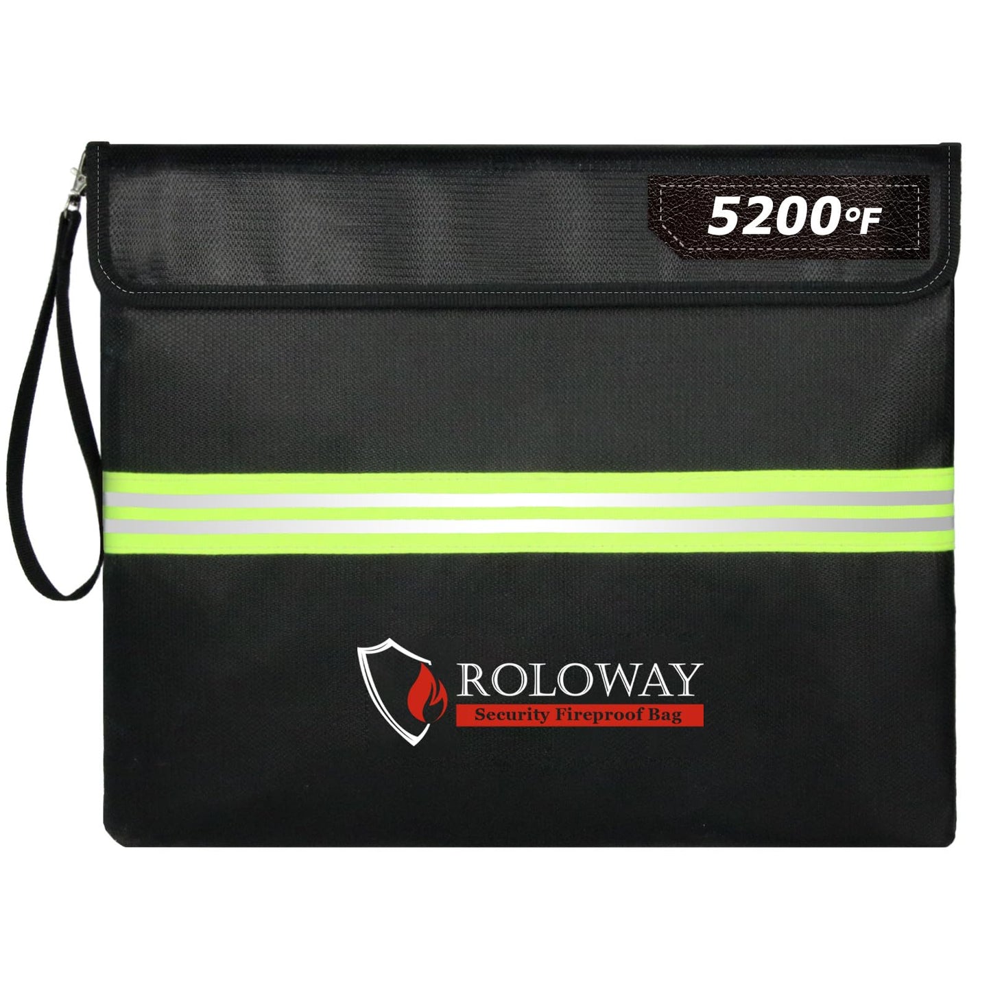 ROLOWAY Fireproof Document Bag (14 x 11 inch) with 5200℉ Upgraded Aluminum Foil Layer, Fireproof Bag for Documents with Reflective Strip and Zipper (Black)