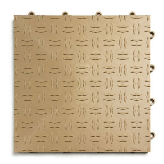Big Floors GarageTrac Garage Floor Tiles, Interlocking Garage Flooring, Diamond Pattern Non-Slip Heavy-Duty Copolymer Modular Tile, Easy Install (Beige, 24 Pack of 12 x 12" Tiles, 24 Sq Ft)