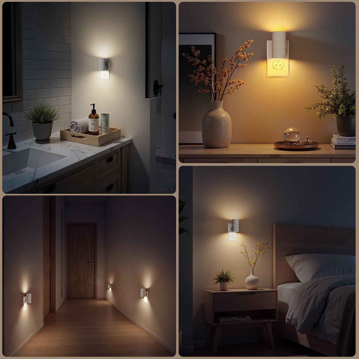VOLISUN Night Light, Dimmable Led Night Lights Plug into Wall, Amber/3000K/4500K, 0-100LM Adjustable Brightness, Dusk to Dawn Nightlight for Hallway, Bathroom, Bedroom White 2 Pack