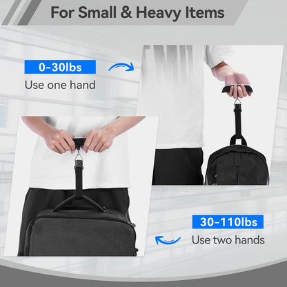 Luggage Scale Dr.meter Travel Essentials Luggage Weight Scale Backlight LCD Display 110lb/50kg Electronic Balance Digital Postal Travel Accessories with Rubber Paint Handle Temperature Sensor Silver