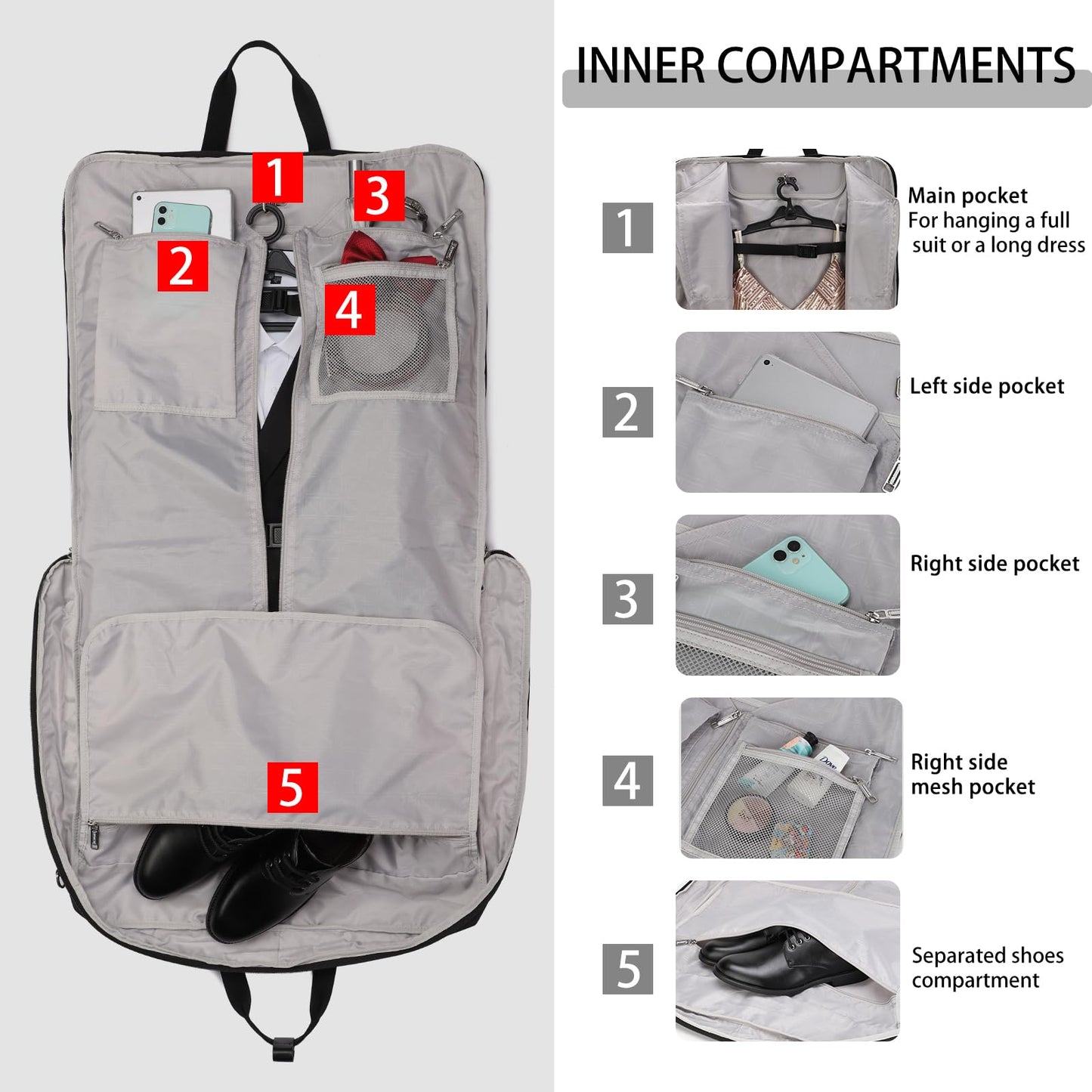 BE SMART Waterproof Foldable Garment Bags for Travel, 51" Large Travel Hanging Bags for Clothes, Carry on Suit Bag with Strap for Men Women, Wrinkle Free Luggage Suit Cover for Business Trips(Blue)