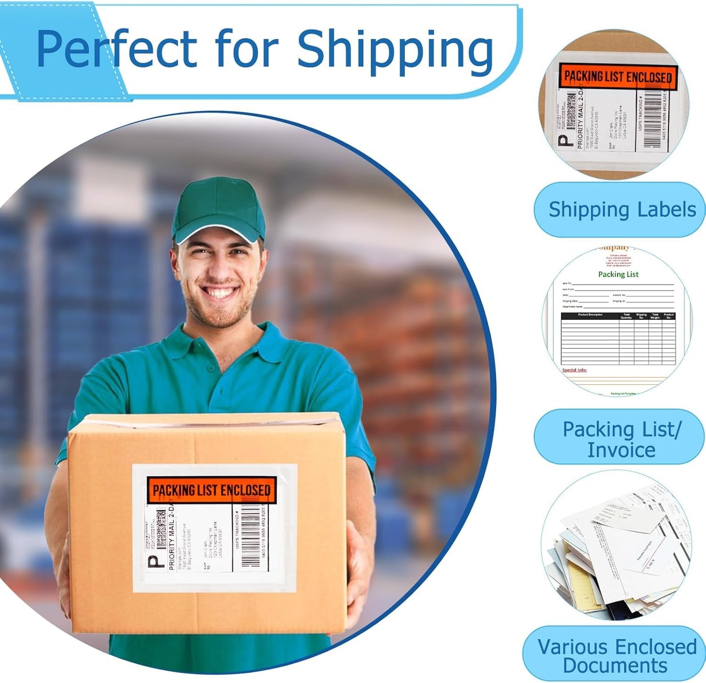 1000pcs 7.5"x5.5" Packing List Envelopes Self-seal Packing Slip Envelope Pouches Shipping Label Sleeves Top Loading Packing List Enclosed Bags.