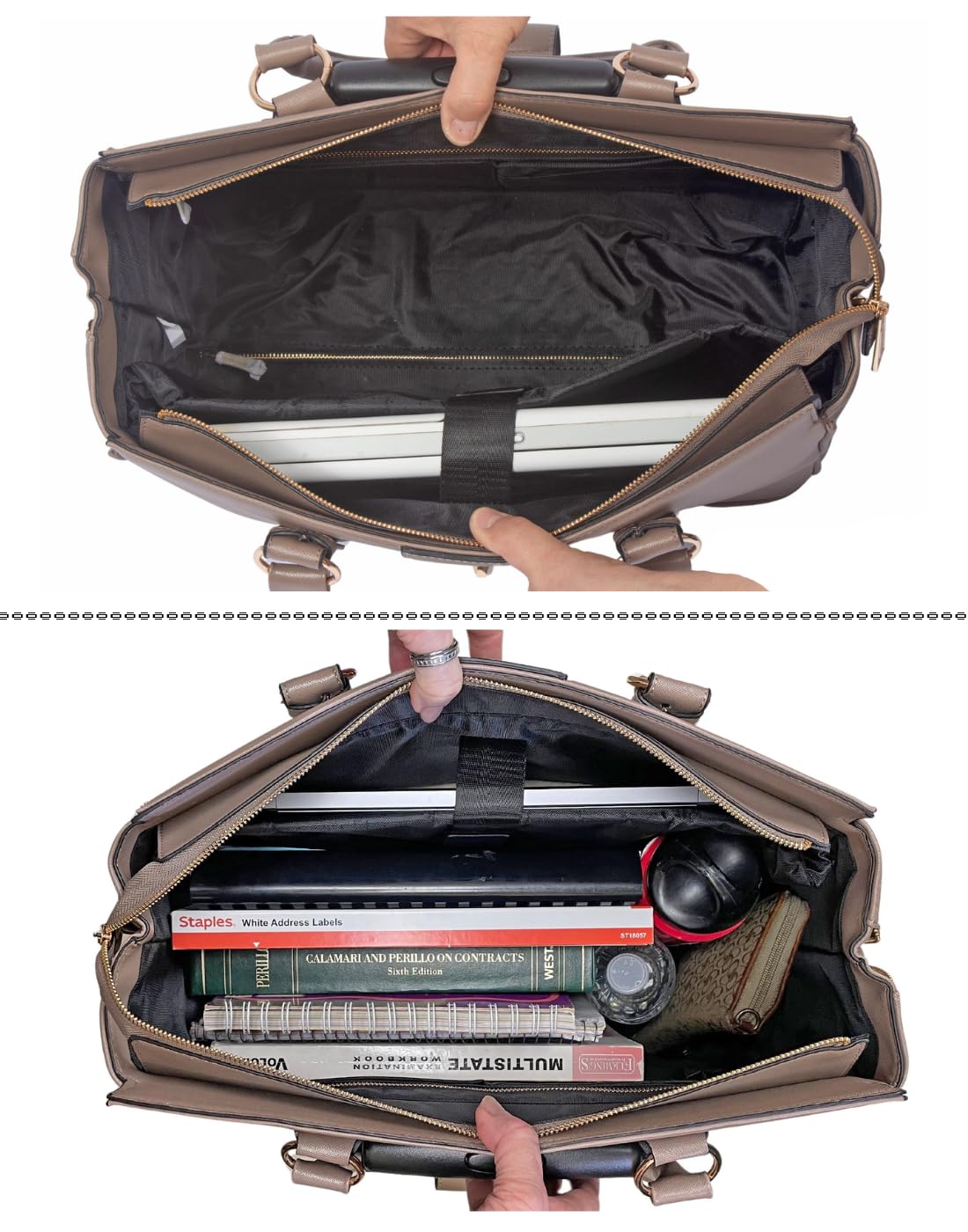 JKM & Company Rolling Laptop Bag for Women | Designer Wheeled Briefcase | Fits 13-17" Laptops | Office Travel Computer Case (Executive Taupe)