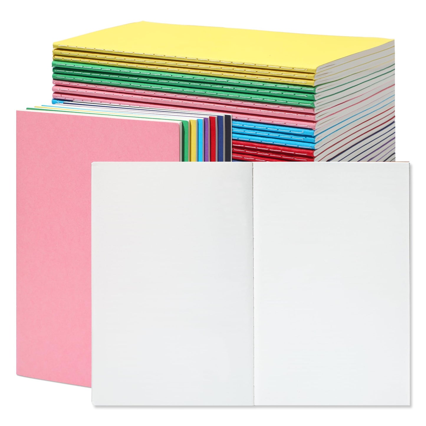miikoul 24 Pack A5 Blank Journal Notebooks in Bulk, Colorful Soft Cover Unlined Paper for Kids Student Traveler Drawing Writing Take Notes and Plan, 8.3x5.5 Inches, 80 GSM, 60 Pages/30 Sheets