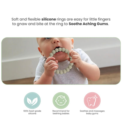 Nearbyme Silicone Teether Rings, 4 Neutral (White, Beige, etc.) Baby Teether Bracelets for 3m+ Babies to Self-Soothe