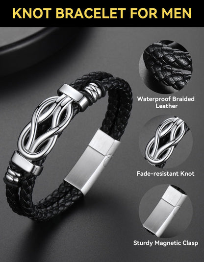 ChainsHouse Inspirational Gifts Bracelets for Men with Message Cards 8.3 Inches Braided Beaded Leather Square Knot Cuff Bracelet Birthday Gift for Dad
