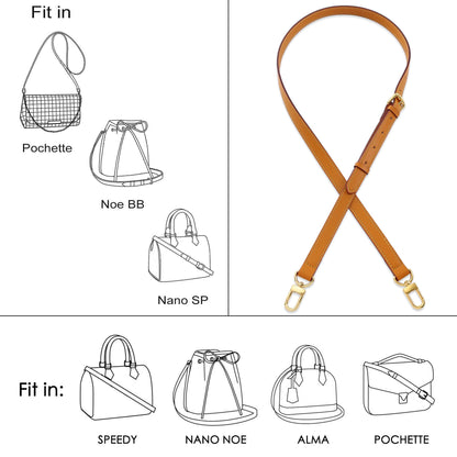BMBMLV Vachetta Genuine Leather Adjustable Genuine Leather Crossbody Straps Replacement (Honey brown)