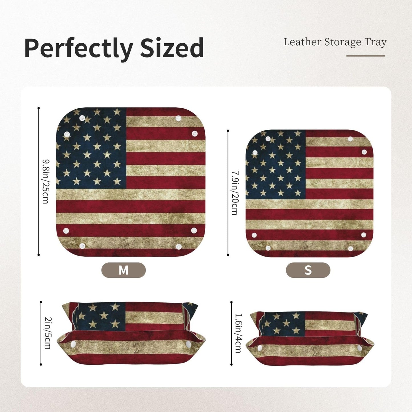 SGFJEWTQ Valet Tray Leather American Flag Patriotic USA Pattern Portable Catchall Tray Desktop Storage Organizer Bedside for Men Women Jewelry Keys Coin Candy Sundries Medium