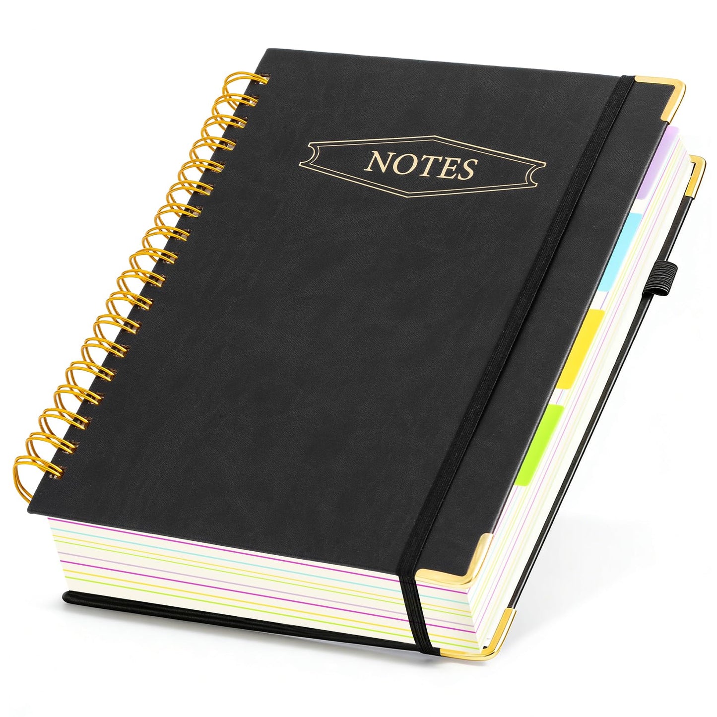 M&G Hardcover Spiral Notebook, 5 Subject Noteboook College Ruled 300 Page, Large 8"x10" B5 Notebooks for Work School, Lined Journal for Women & Men, Black